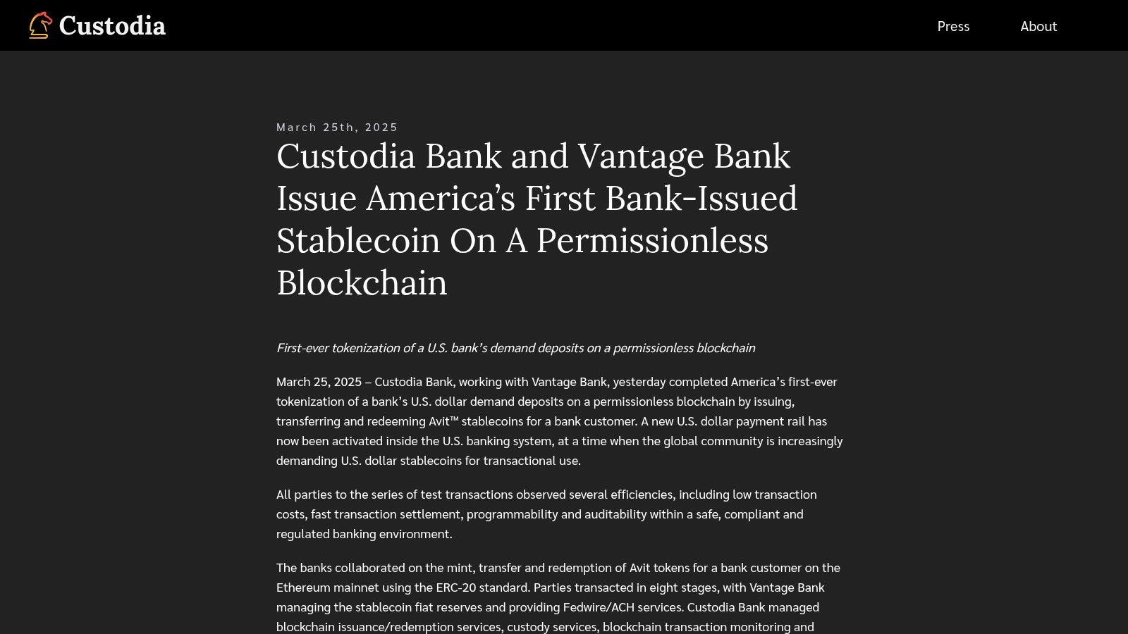 Custodia Bank – Avit