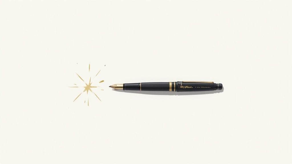 A collection of sleek, engraved ink pens arranged neatly, showcasing different finishes and brand logos.