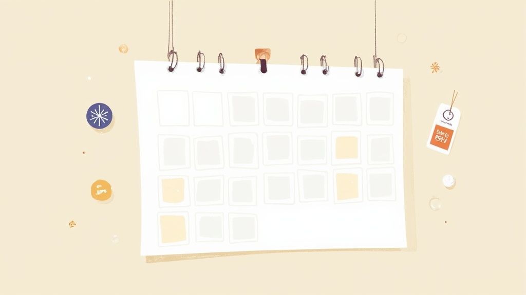 A calendar with specific dates circled, representing strategic buying times for promotional products.