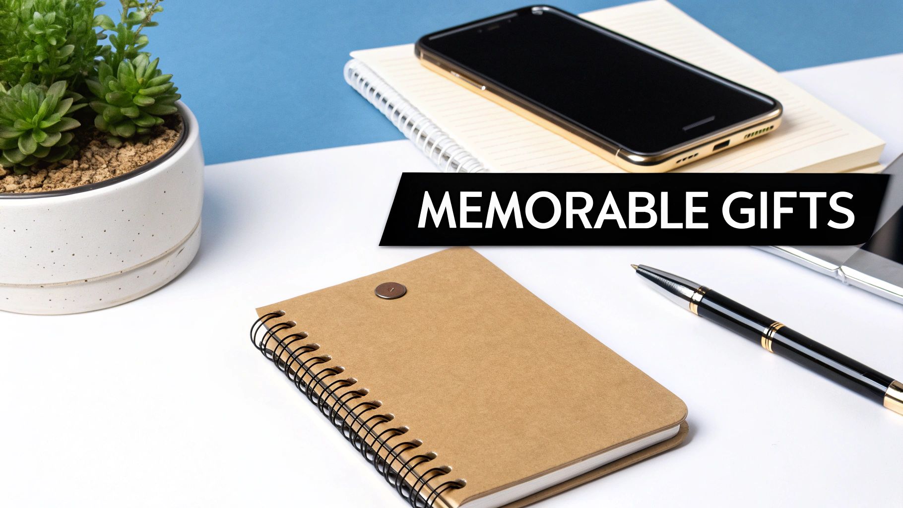 A person unboxing a corporate gift box filled with premium items.