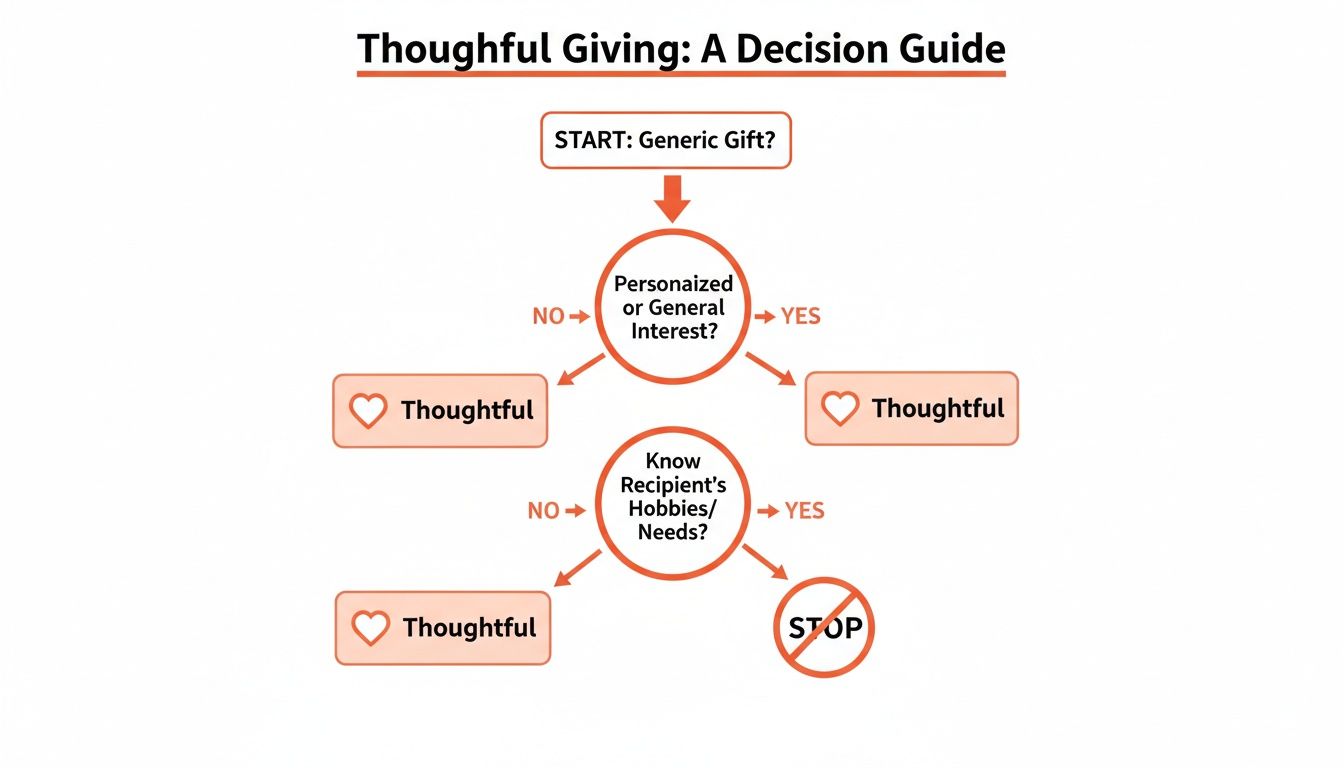 A flowchart titled 'Thoughtful Giving: A Decision Guide' for choosing gifts.
