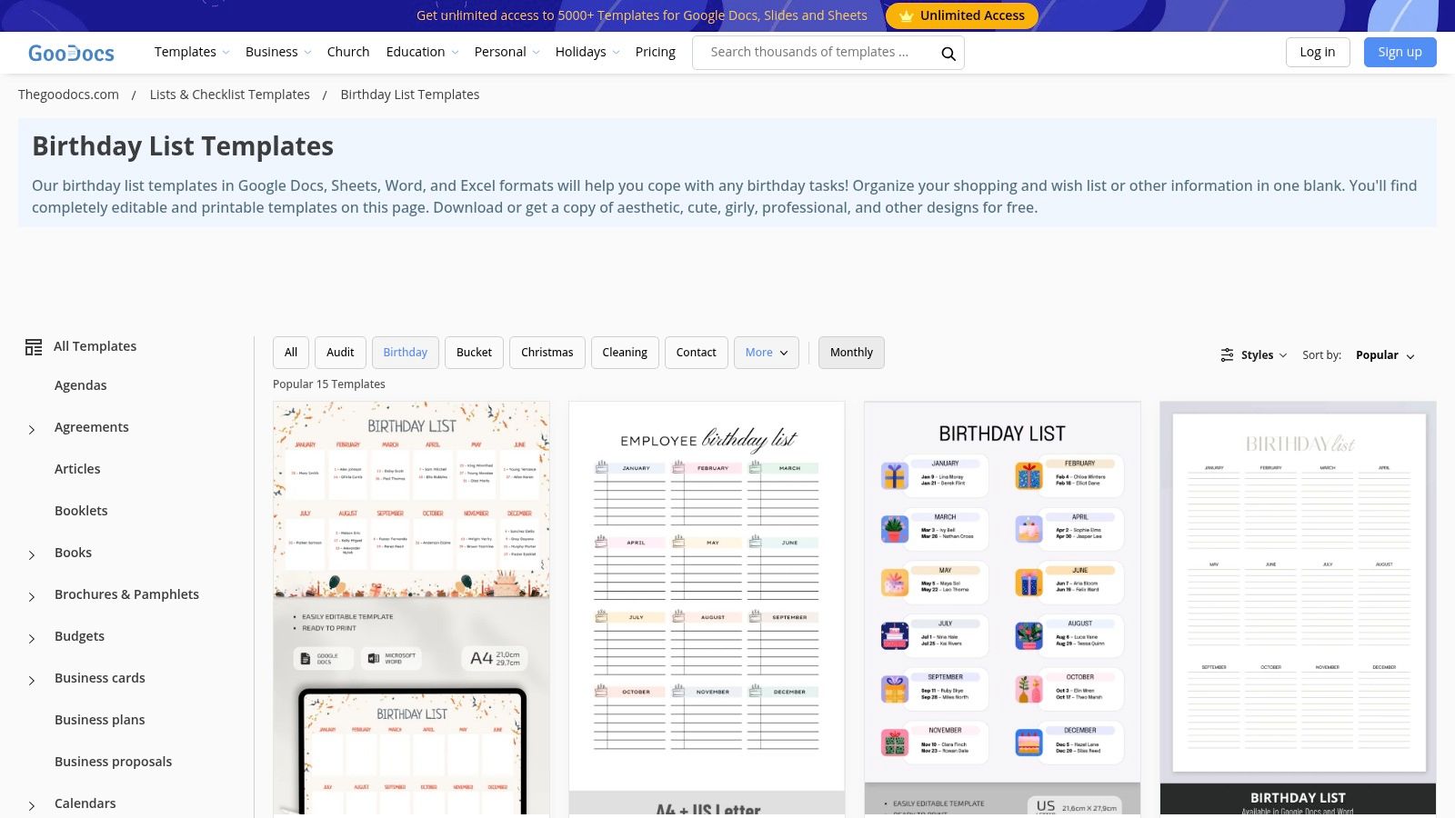 TheGoodocs birthday wish list templates