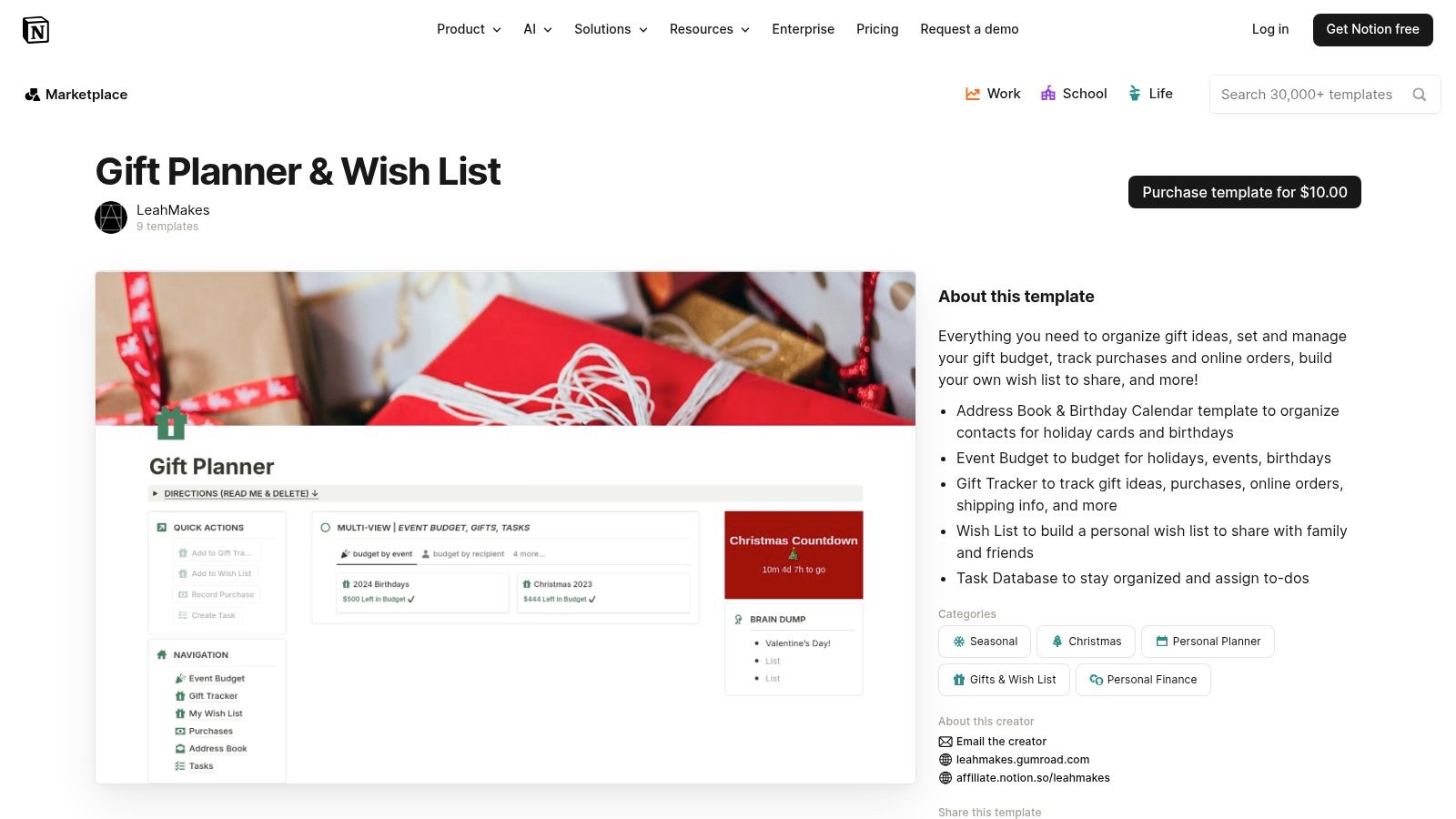 Notion Template (Gift Planner & Wish List)