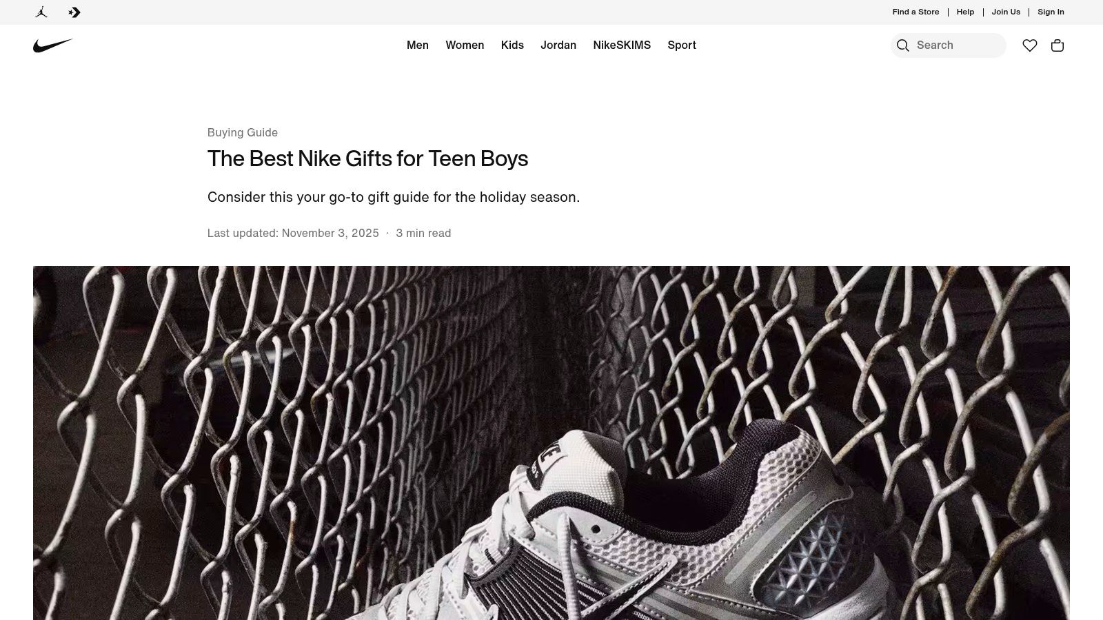 A close-up shot of a classic white Nike sneaker, a popular gift for teenagers.