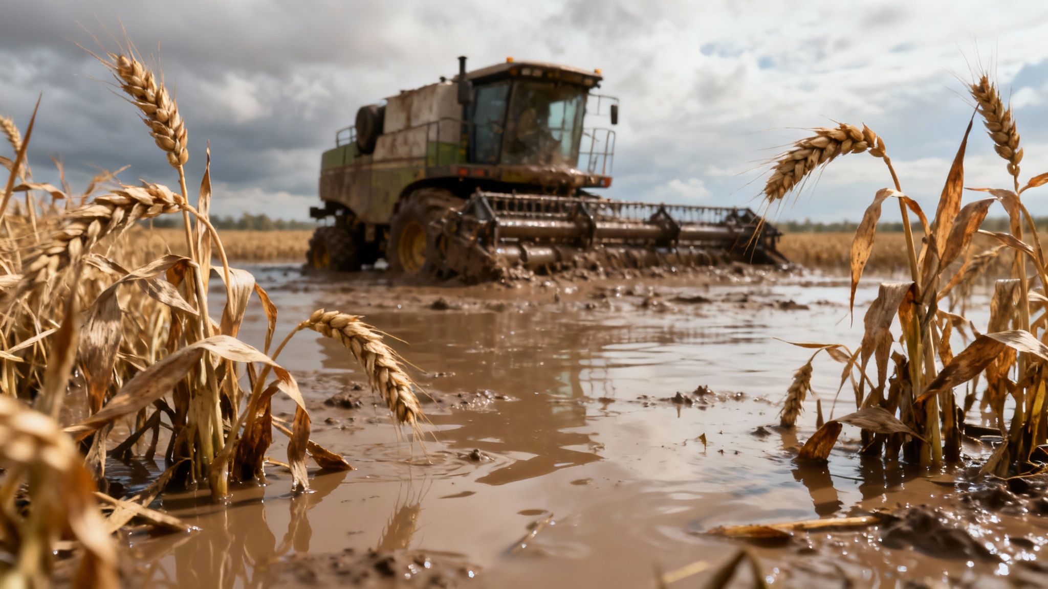 Spękana ziemia z jedną, usychającą rośliną symbolizująca suszę w polskim rolnictwie.