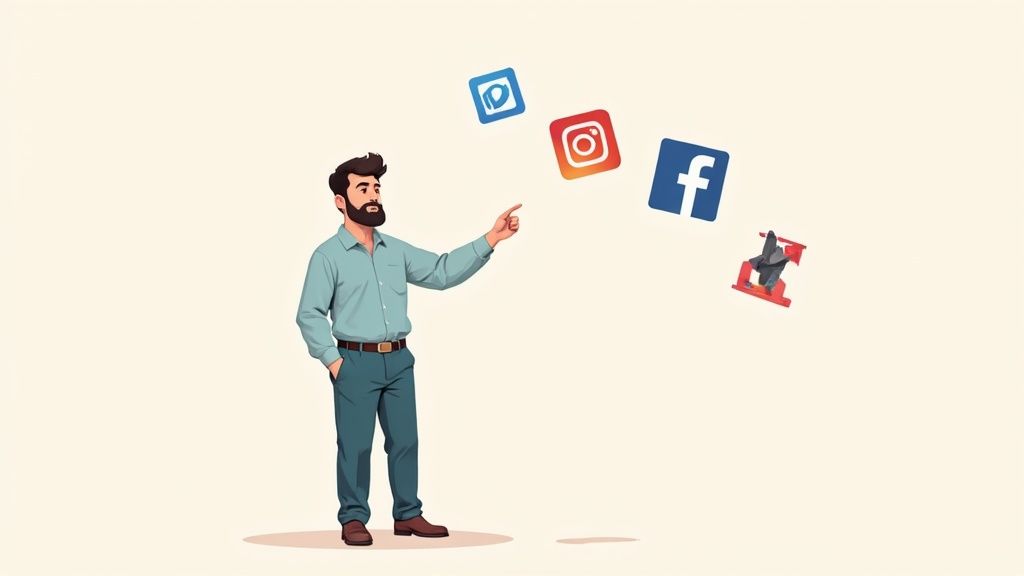 Person choosing between social media app icons on a phone screen