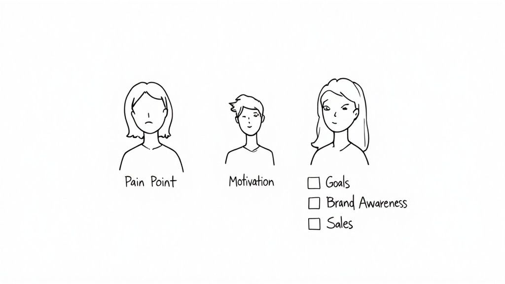 A person sitting at a desk with a laptop, notebooks, and sticky notes, planning a social media strategy.