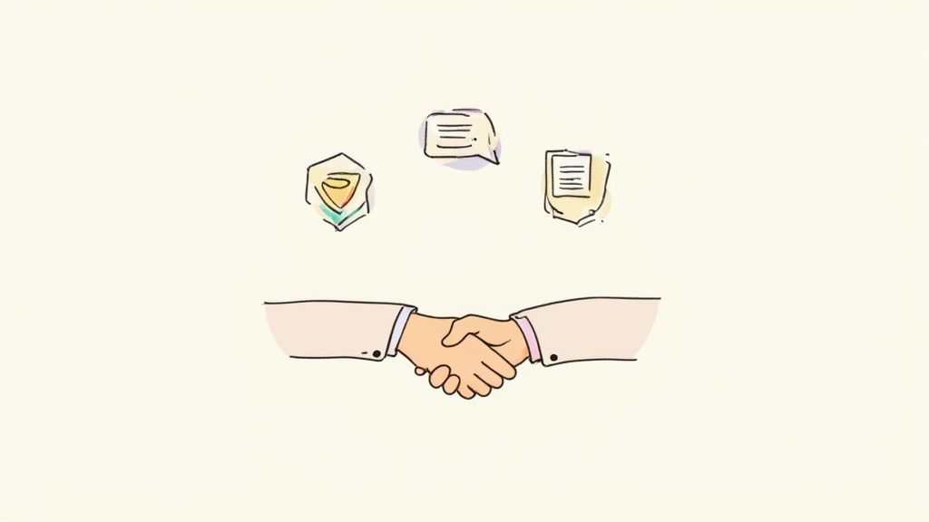 A group of diverse professionals working together on laptops and tablets, symbolizing a successful partnership.