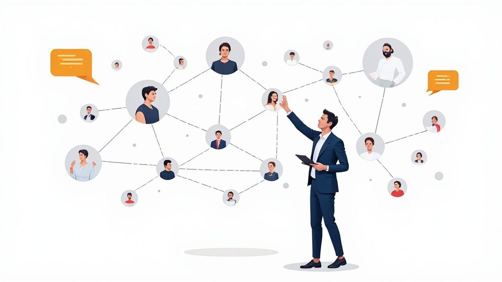 A consultant engaging with their professional network on a tablet.