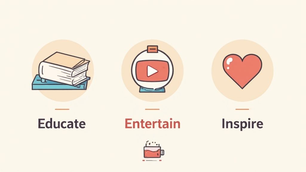 A person using a laptop with a content calendar interface on the screen, surrounded by social media icons