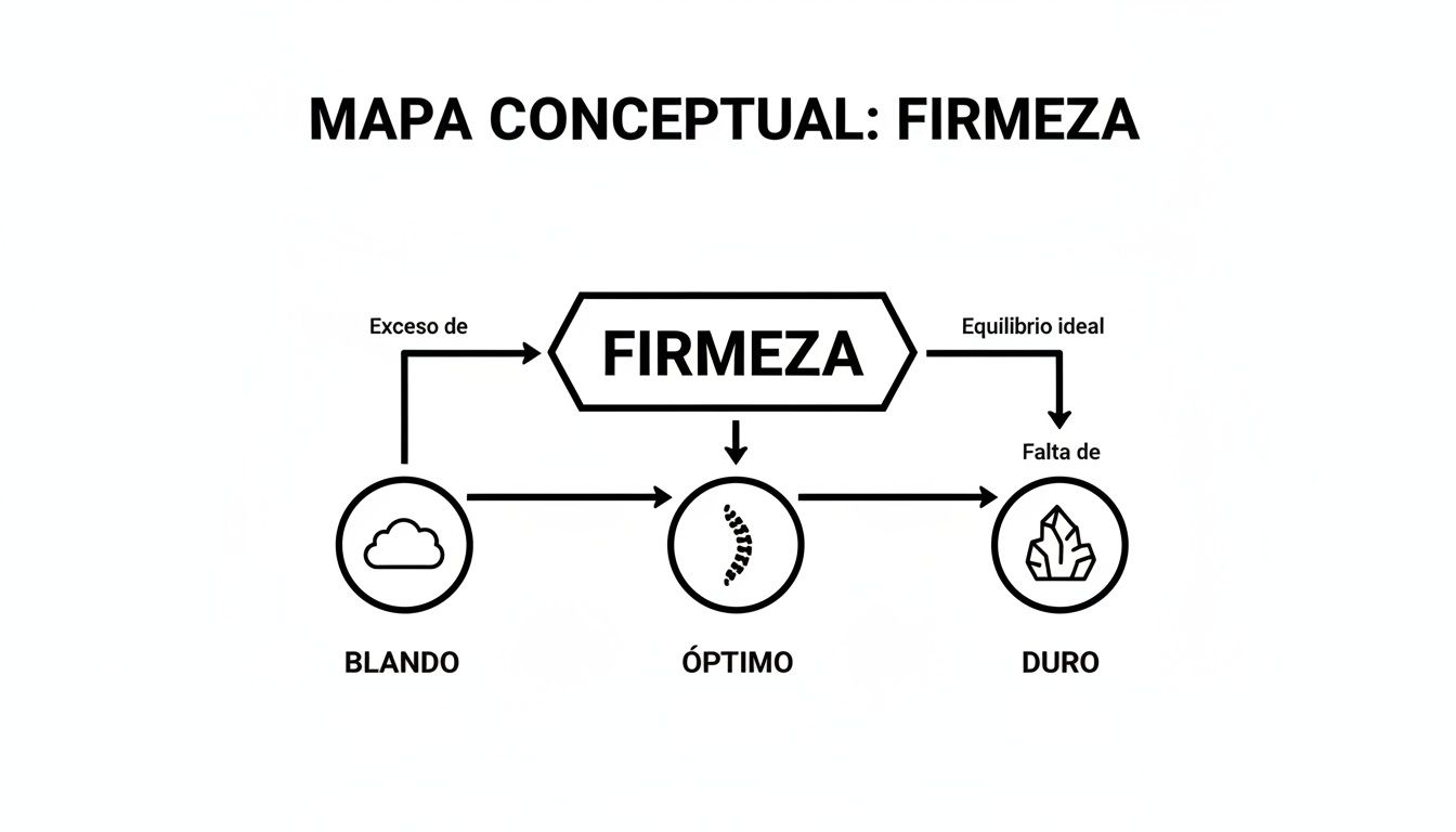 Mapa conceptual ilustrando el concepto de firmeza, mostrando el exceso, la falta y el punto óptimo.