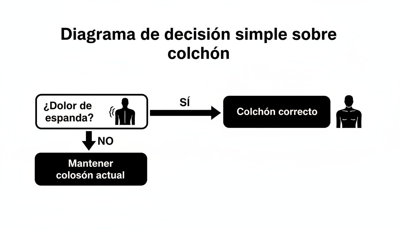 Diagrama de flujo simple sobre la decisión de cambiar el colchón por dolor de espalda.