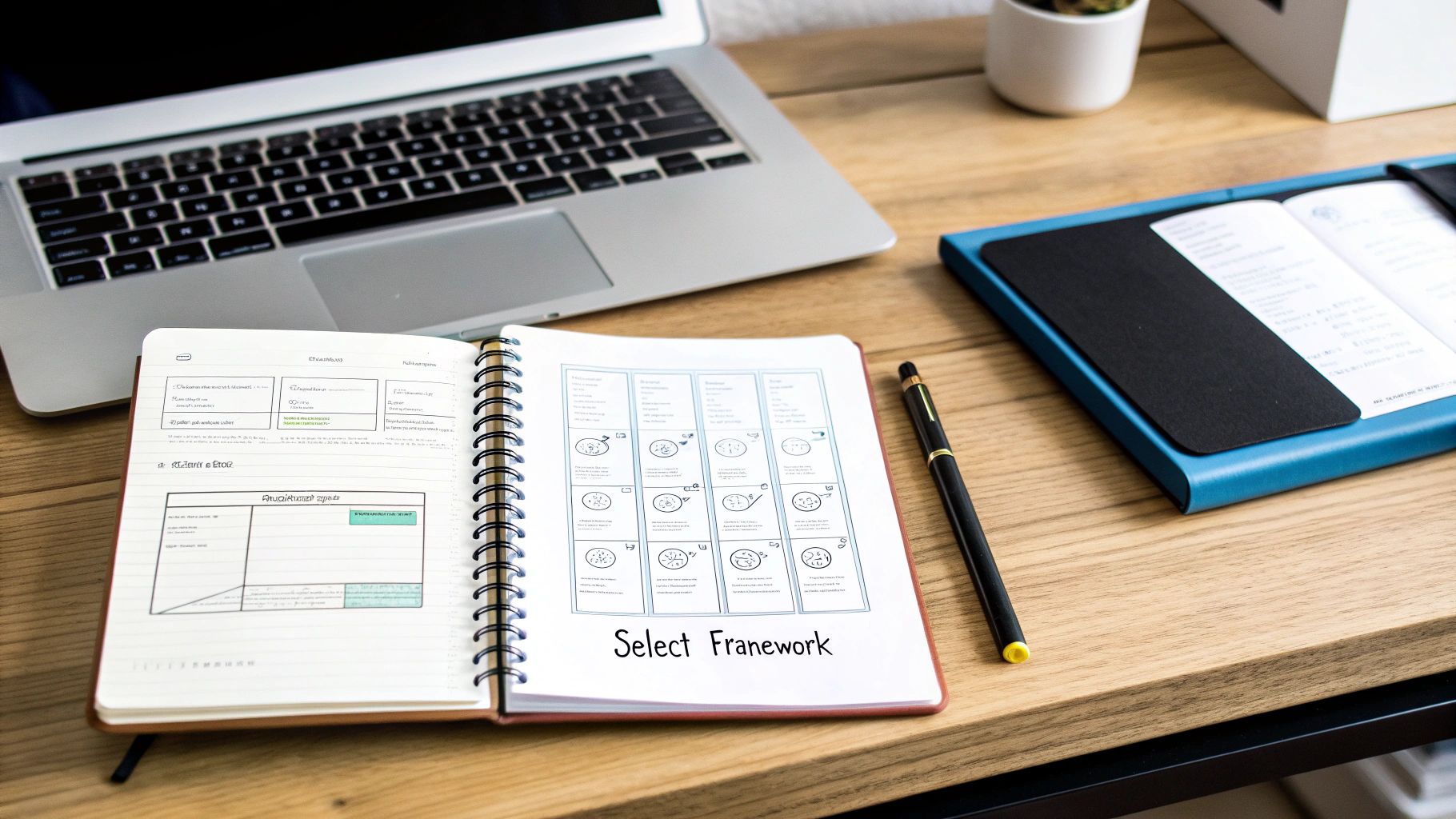 A person looking at different decision making frameworks on a digital interface