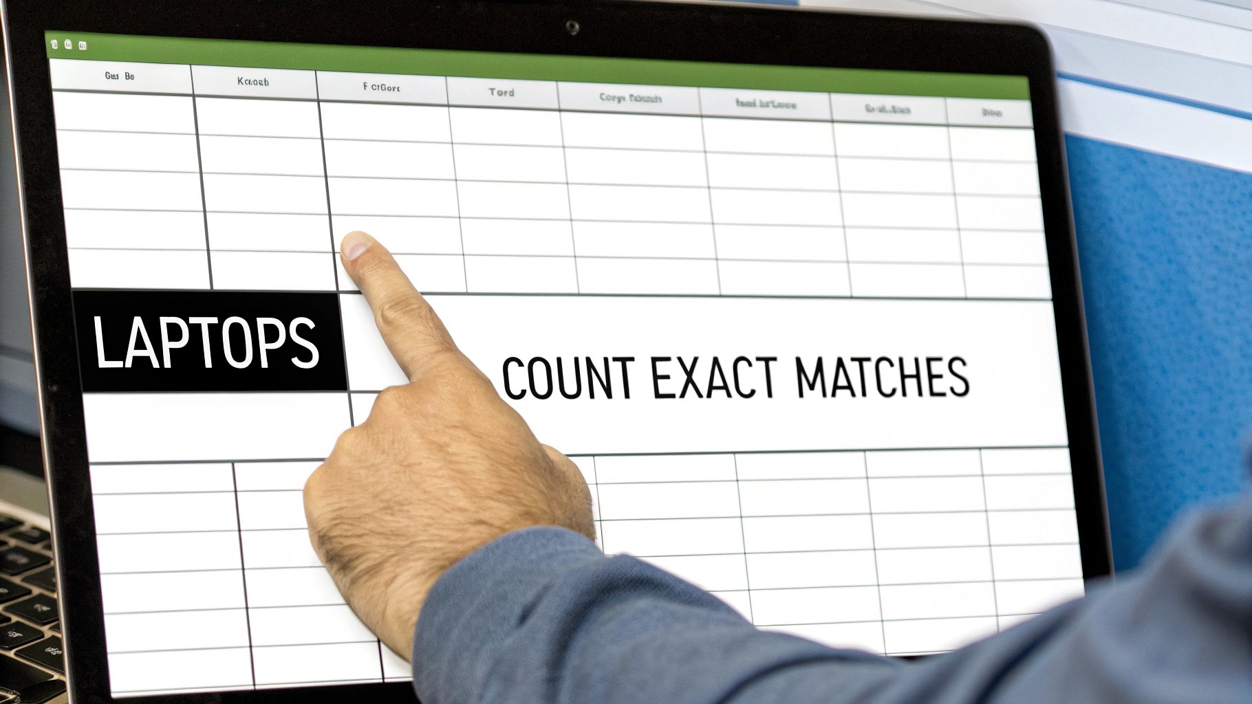 An Excel spreadsheet showing how to use the COUNTIF function.