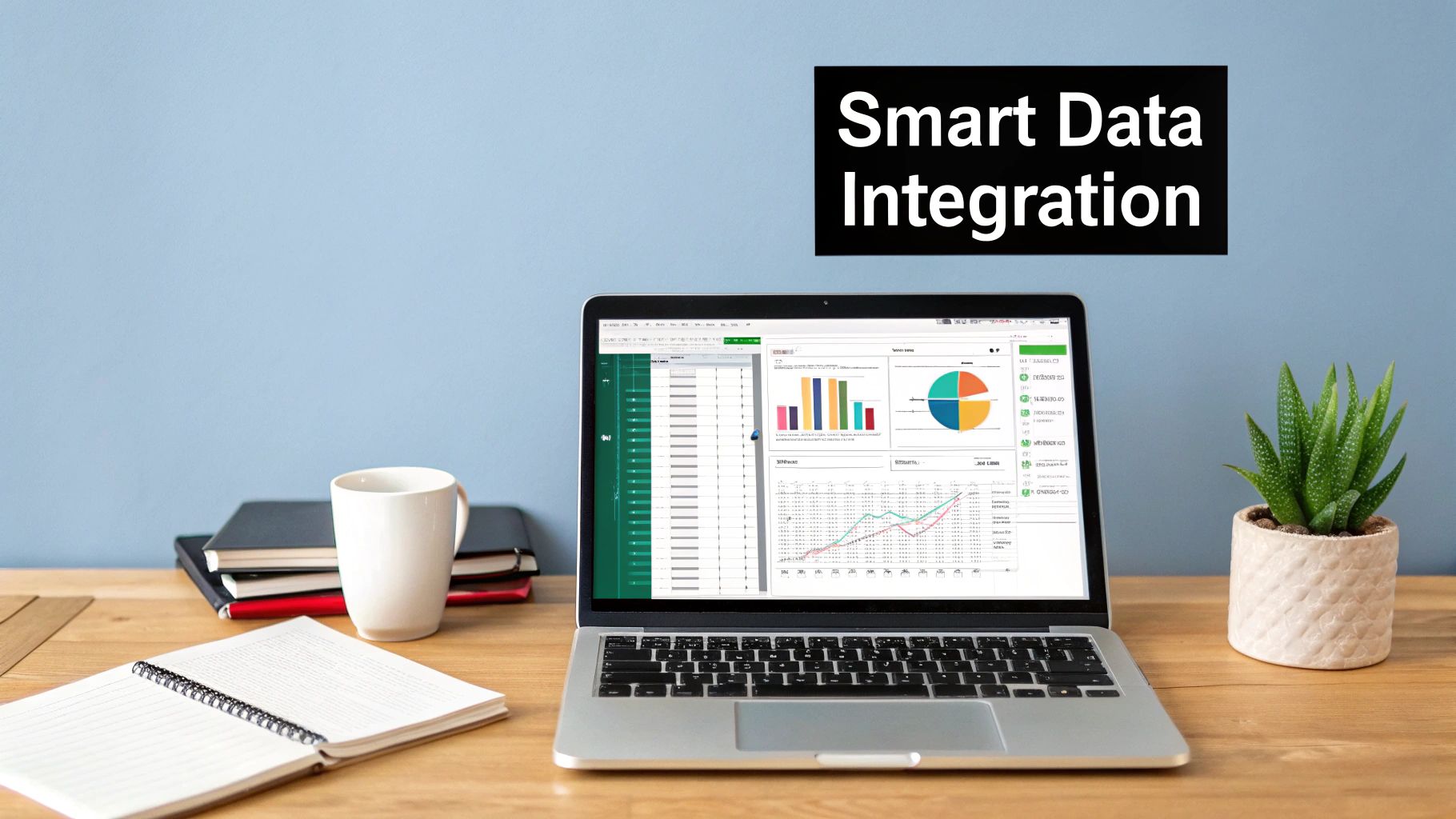 A person working on a laptop with charts and graphs, illustrating data-driven presentations.