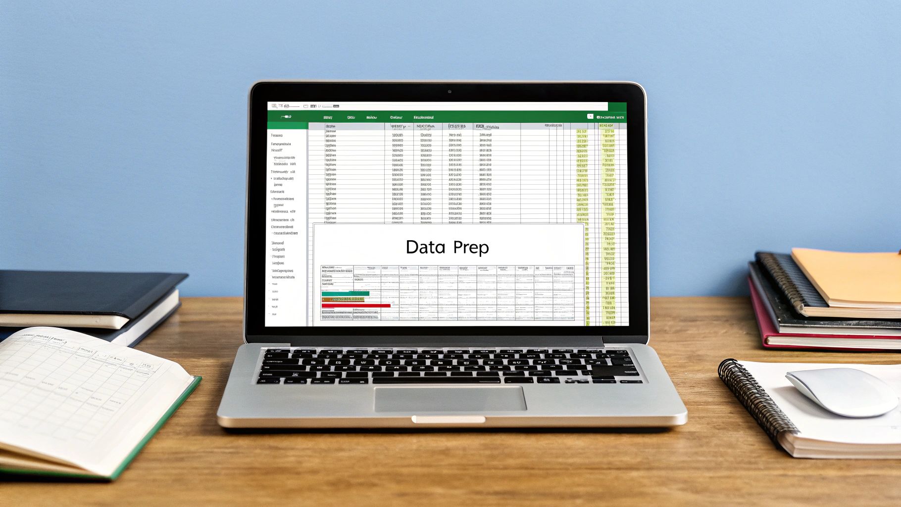 An Excel spreadsheet on a screen showing organized columns for NPS data.