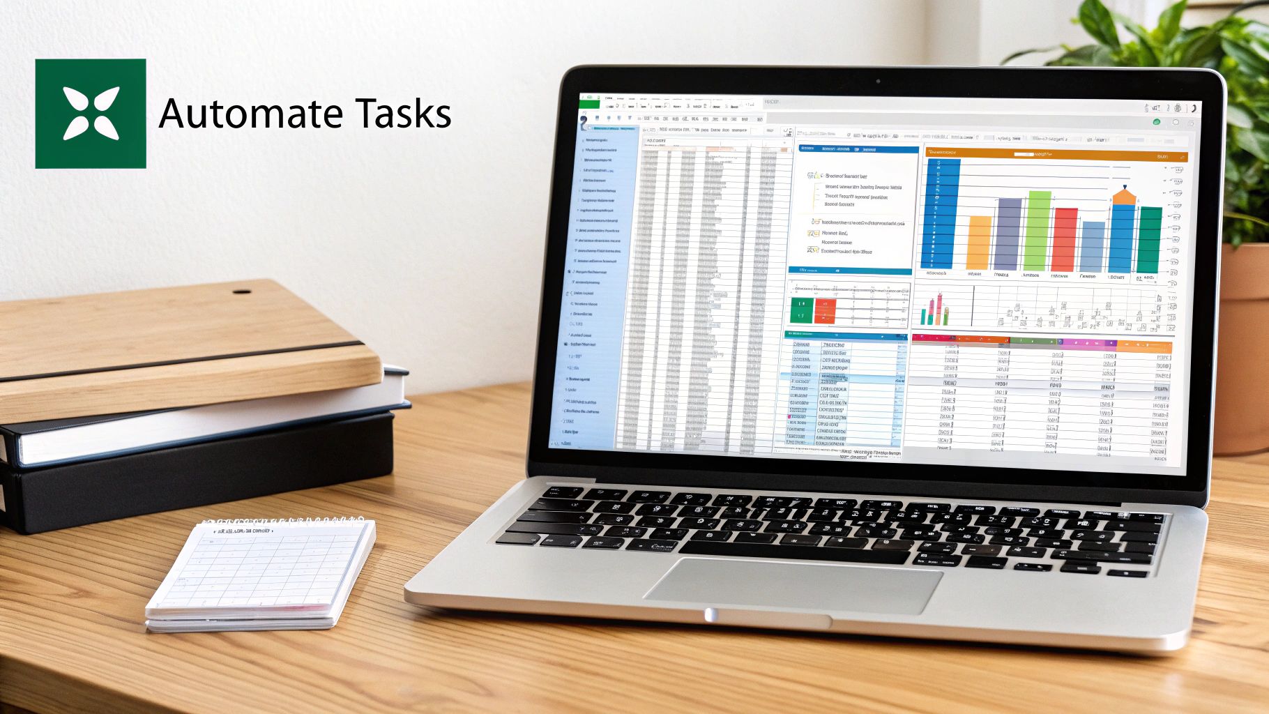 An Excel spreadsheet interface showing automated data cleaning and analysis with AI-generated charts and insights.