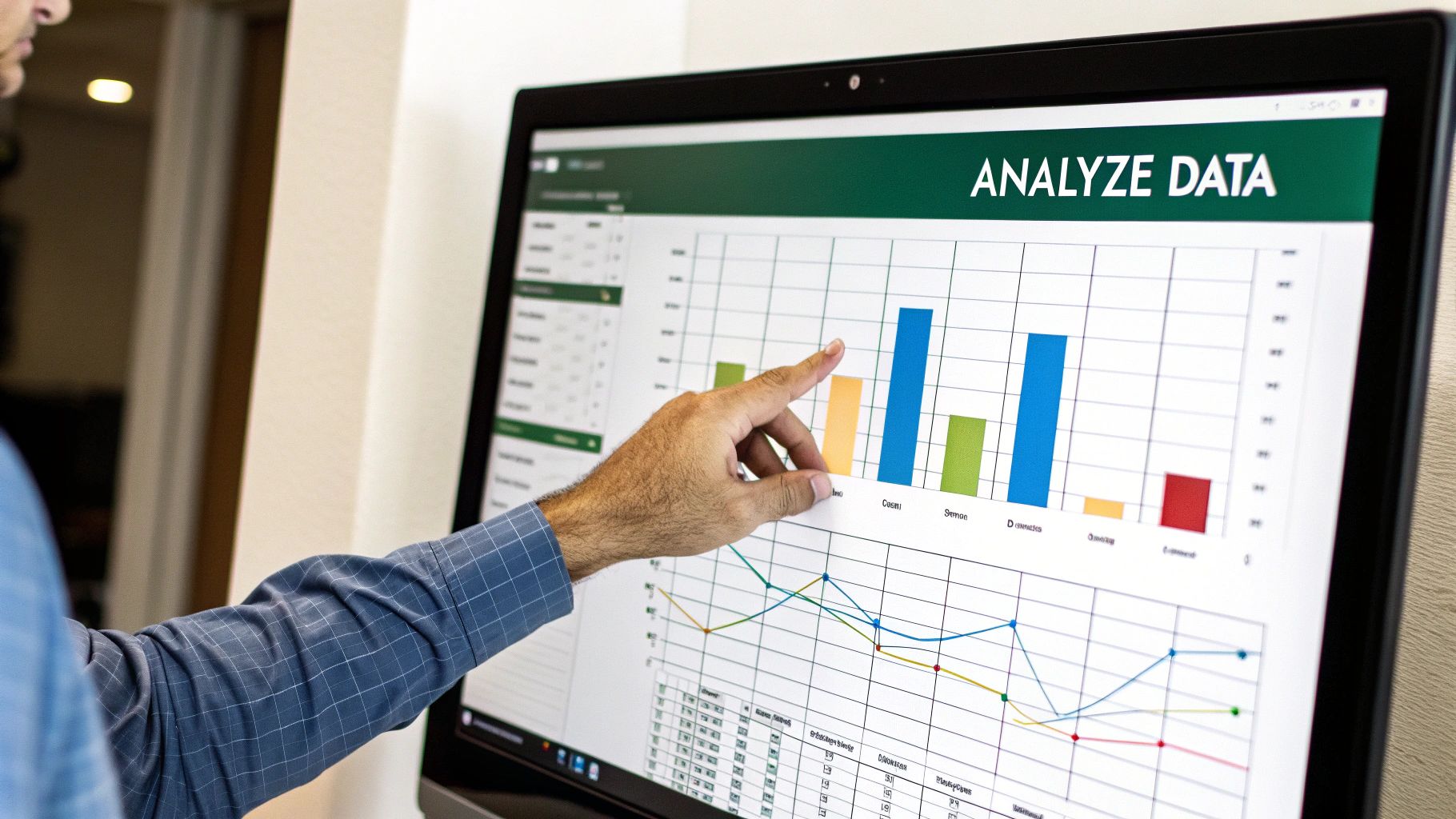 An illustration of a spreadsheet with several charts and graphs popping out, symbolizing data analysis and insights.