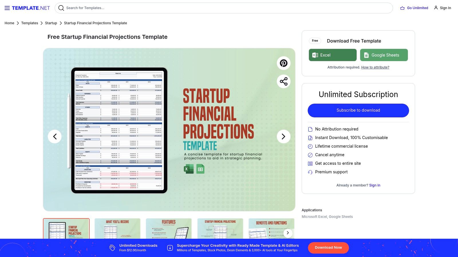 Template.net (Startup Financial Projections Template)