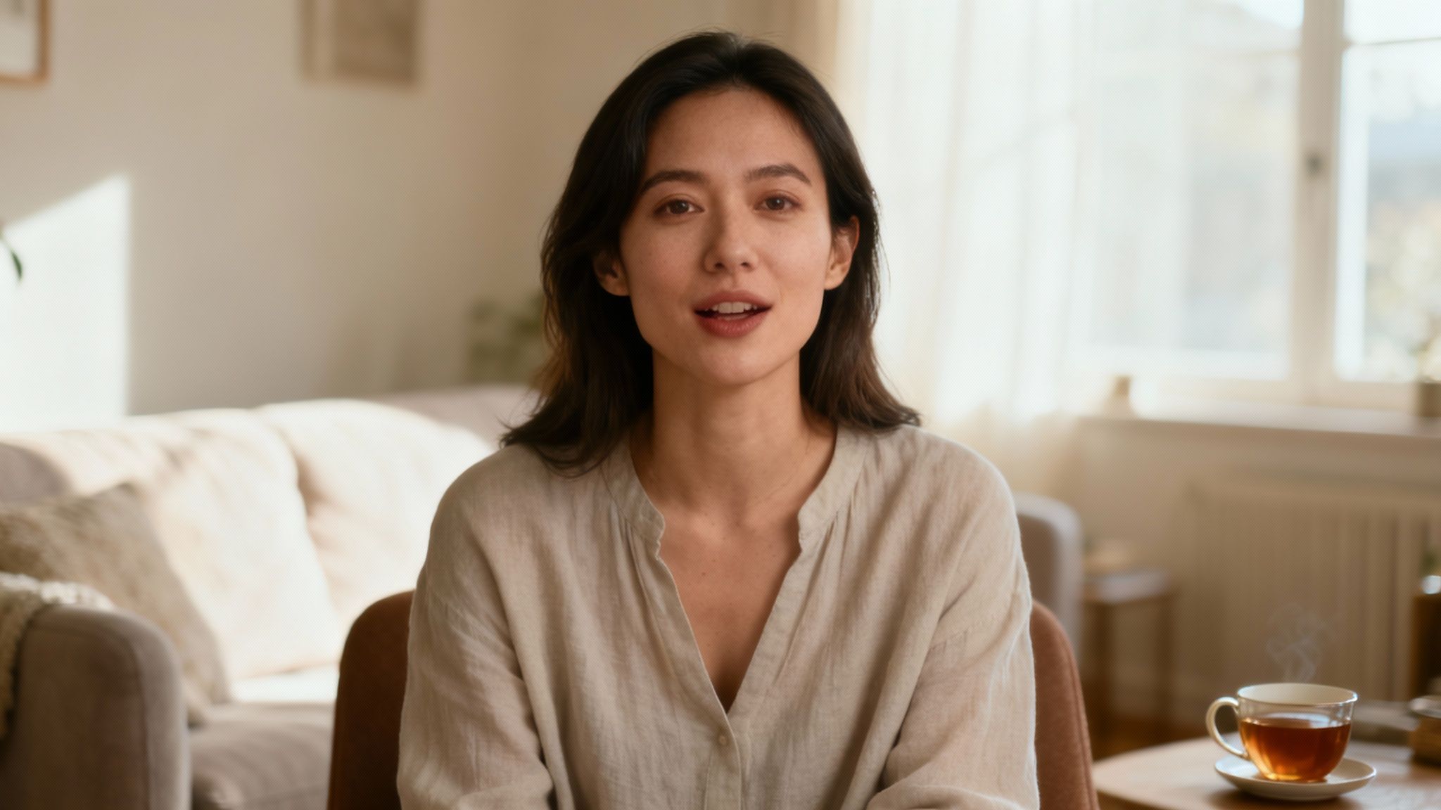 A person smiling while holding a smartphone, representing an authentic connection with their online audience.