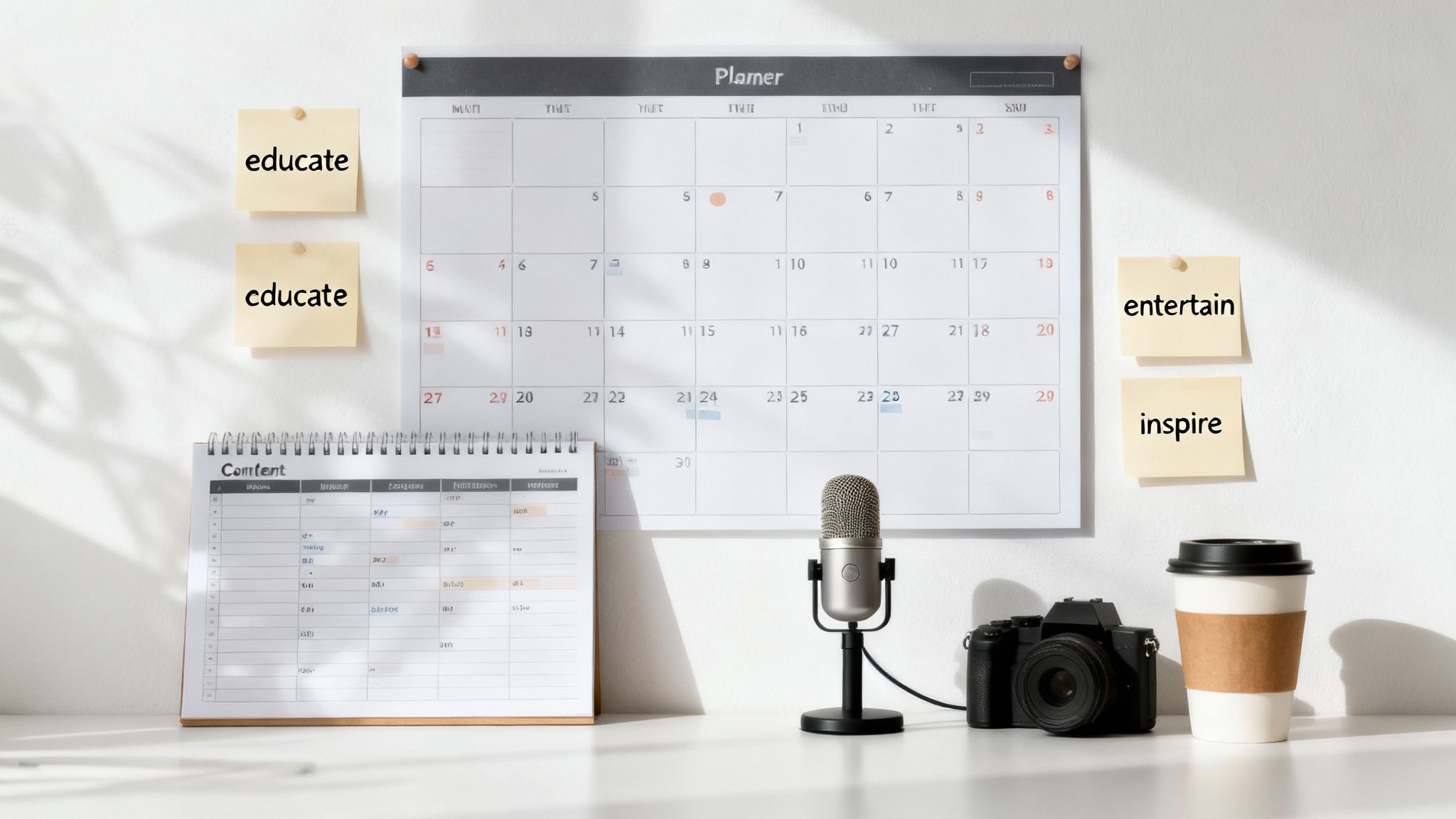 A person brainstorming video ideas on a whiteboard, surrounded by sticky notes, representing a content strategy session.