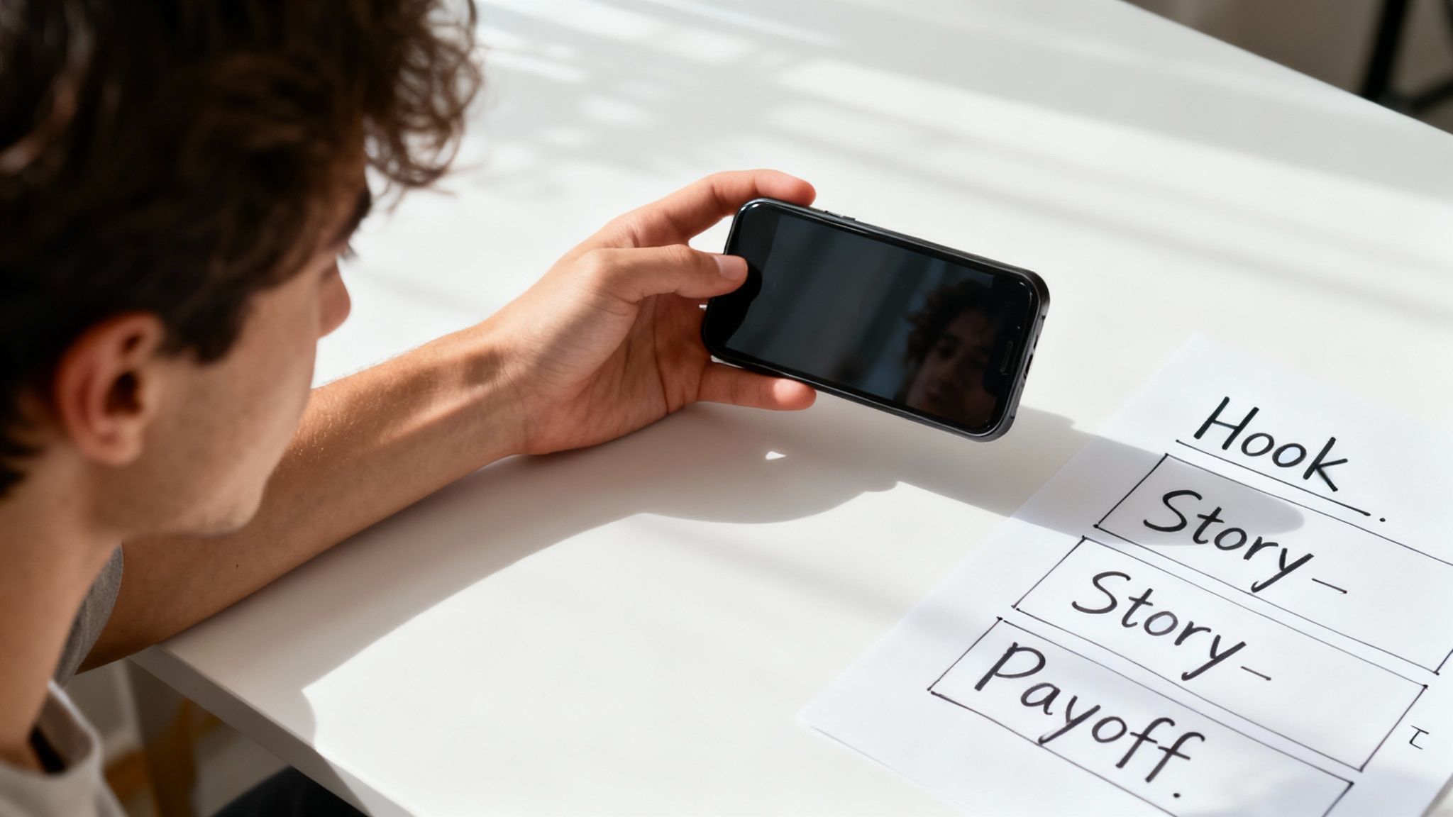 Person creating a YouTube Short on their phone with editing icons around them