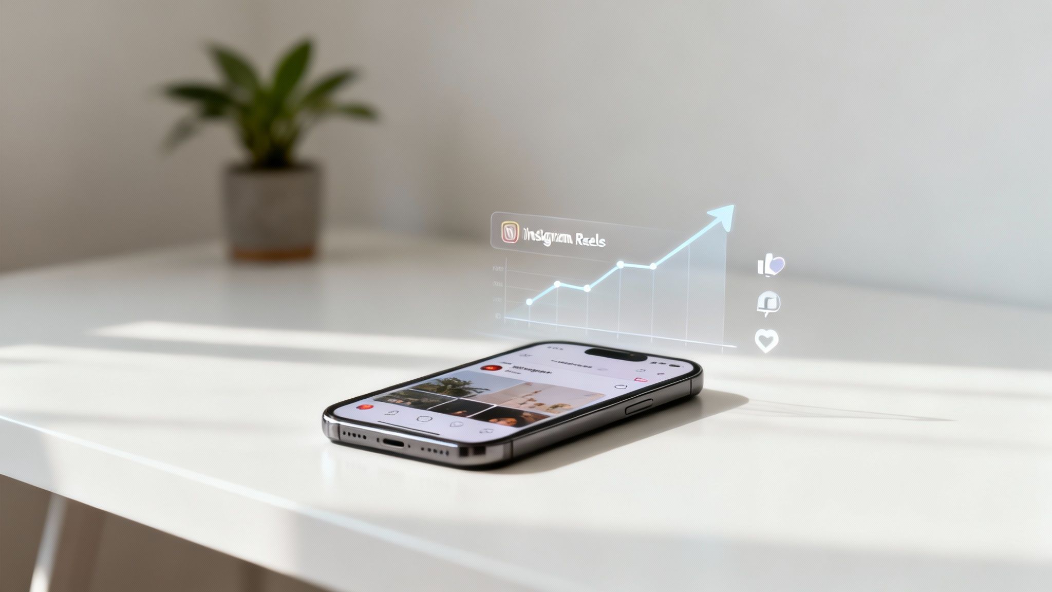 woman creating an Instagram Reel on her phone, smiling