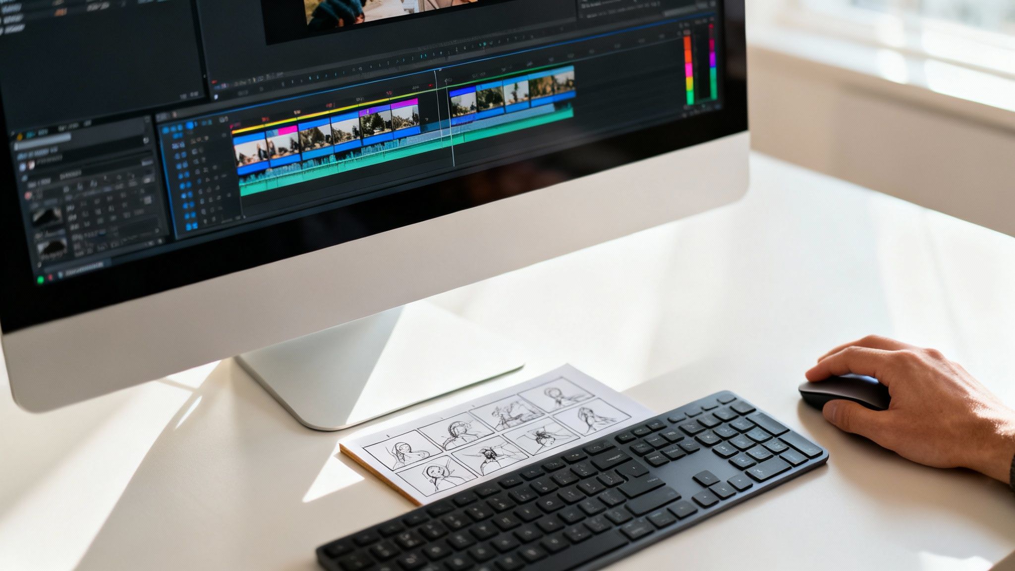 A person exporting a video with a progress bar on a laptop screen.