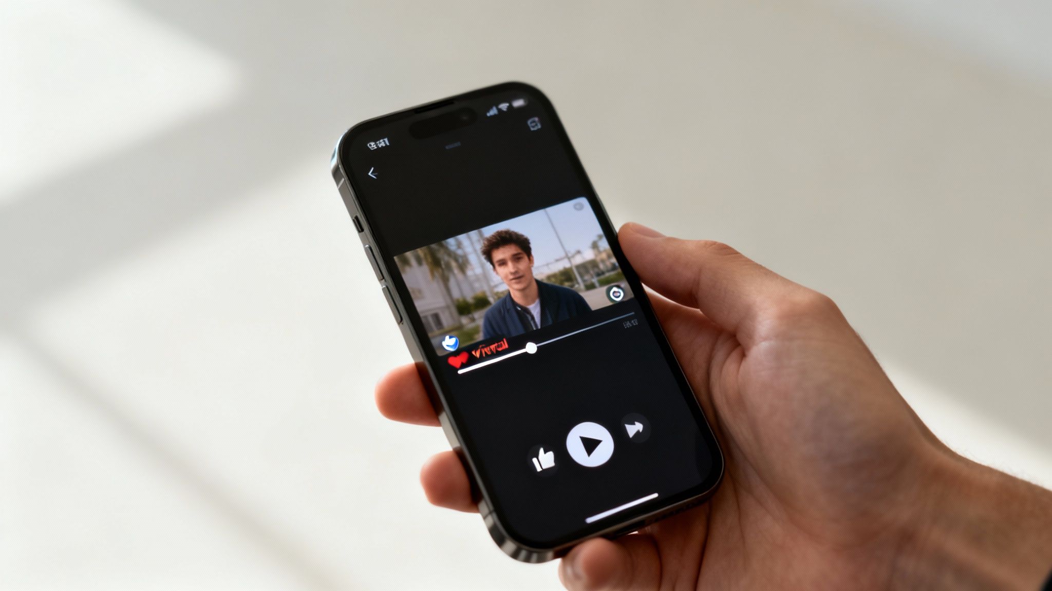 A group of excited friends looking at a smartphone, representing the shareability of a viral video.