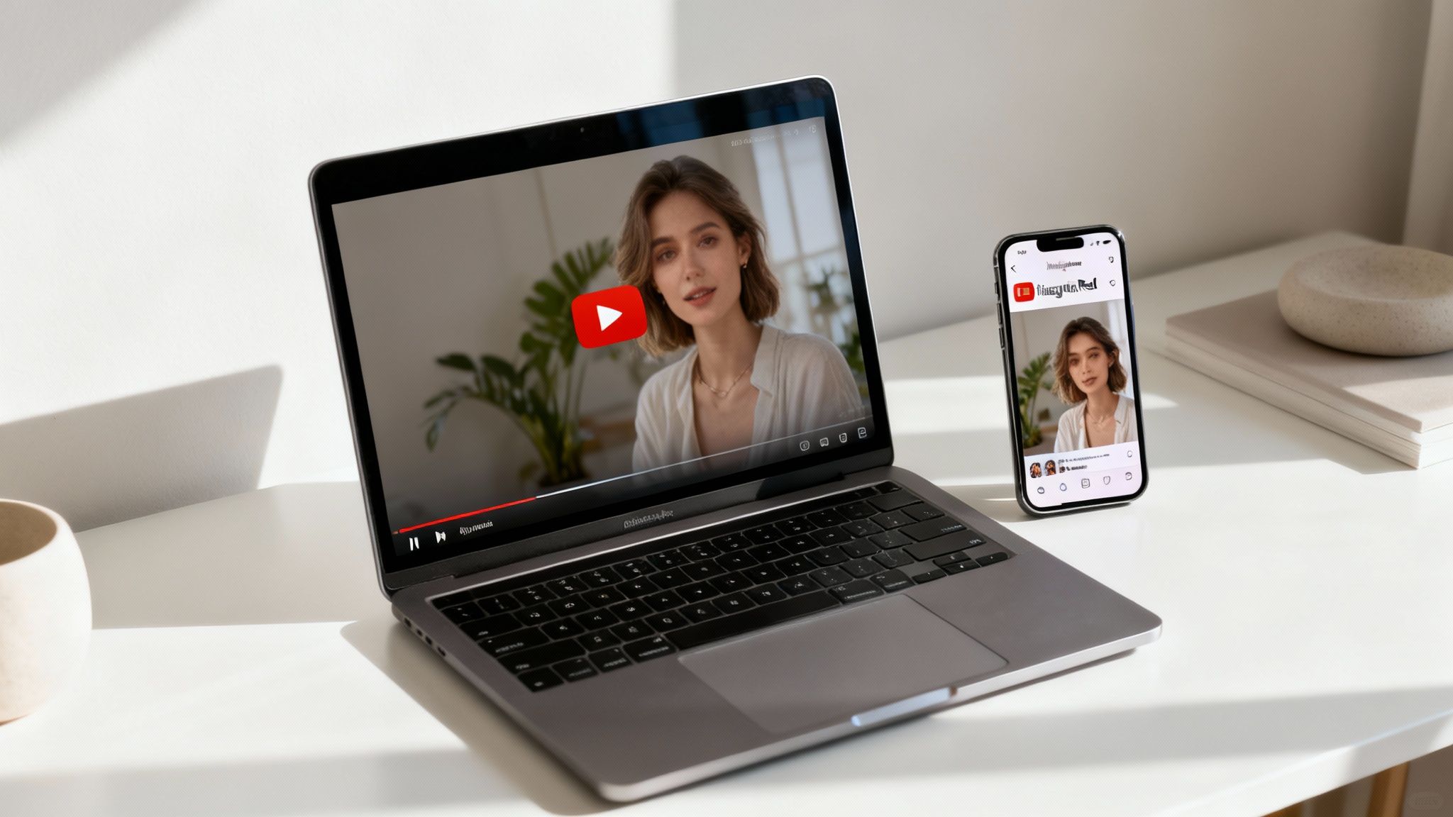 An image showing a smartphone with Instagram's interface, with a YouTube video playing on it, symbolizing the repurposing of content from one platform to another.