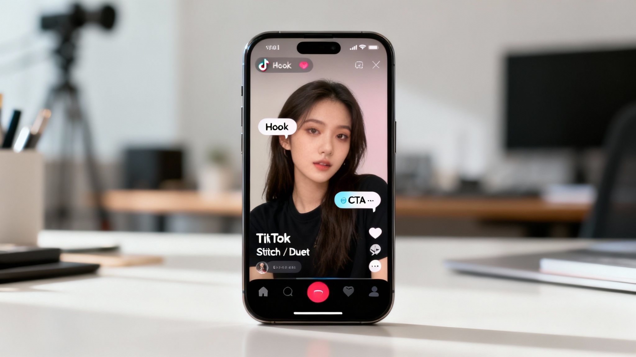 A person's hands holding a smartphone, scrolling through a vibrant and engaging TikTok feed.