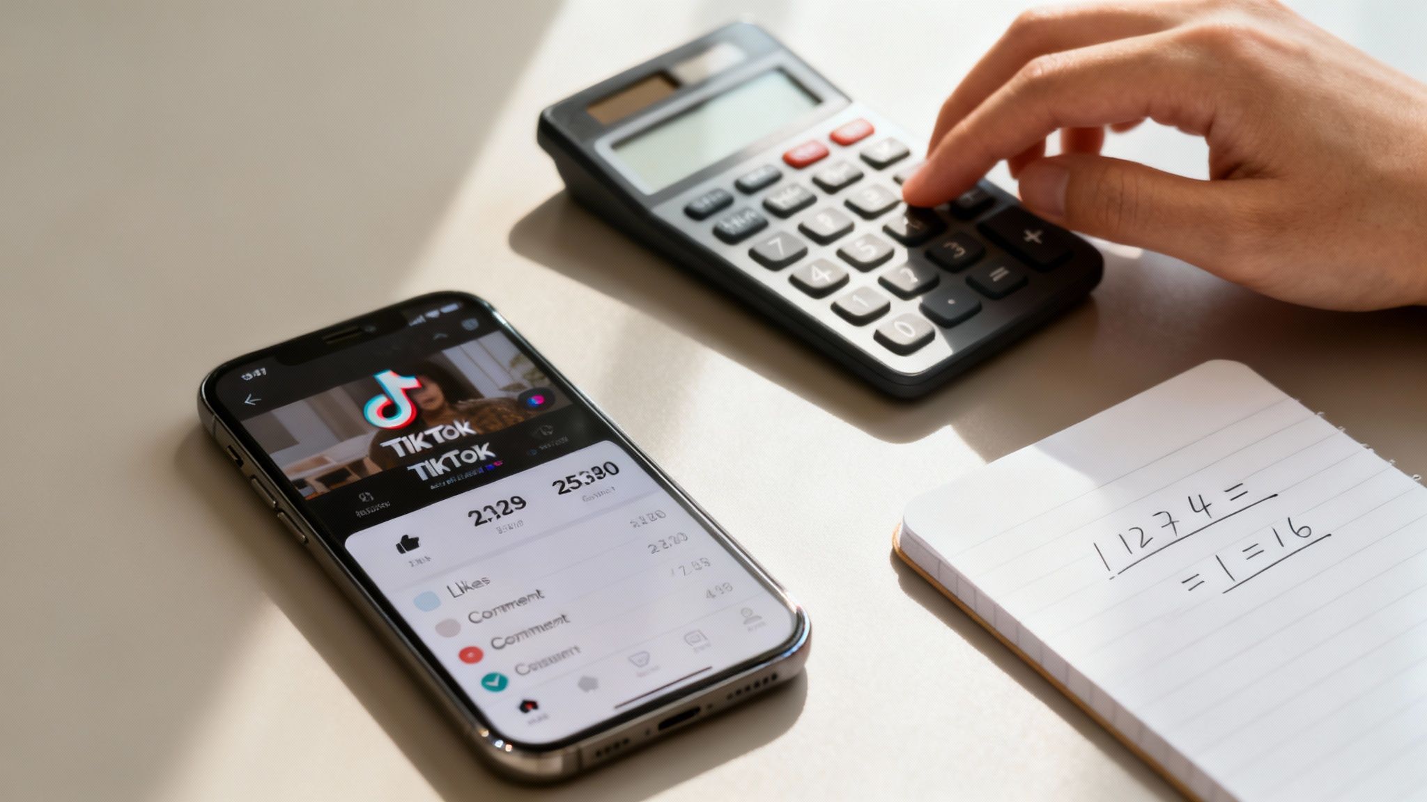 A smartphone displaying the TikTok interface with analytics data visible.