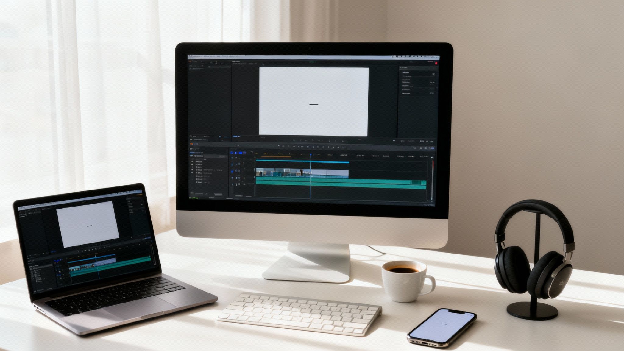 A digital video editing timeline showing multiple clips, audio tracks, and transitions.