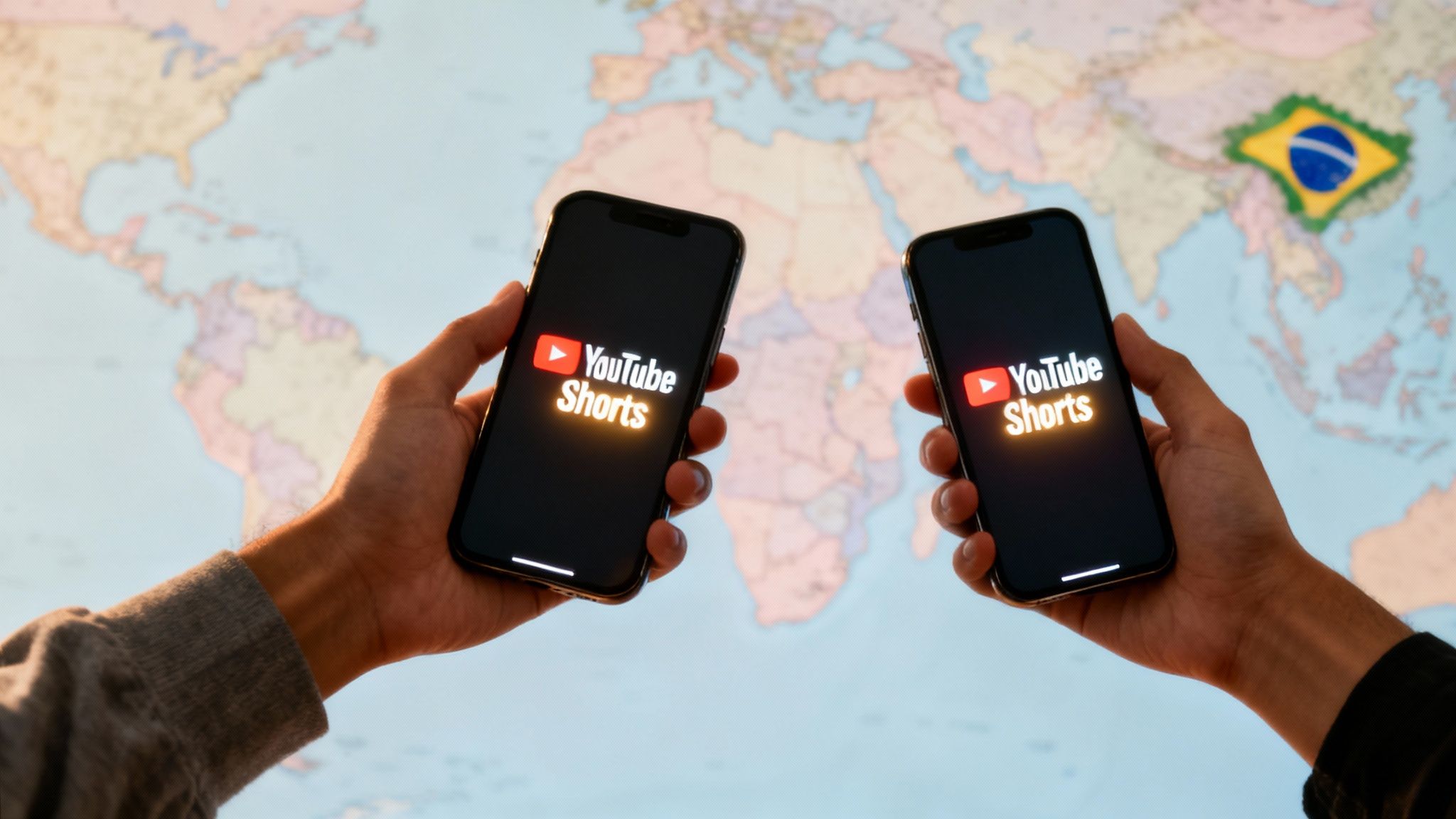Map showing the global reach of YouTube Shorts with connection lines between countries
