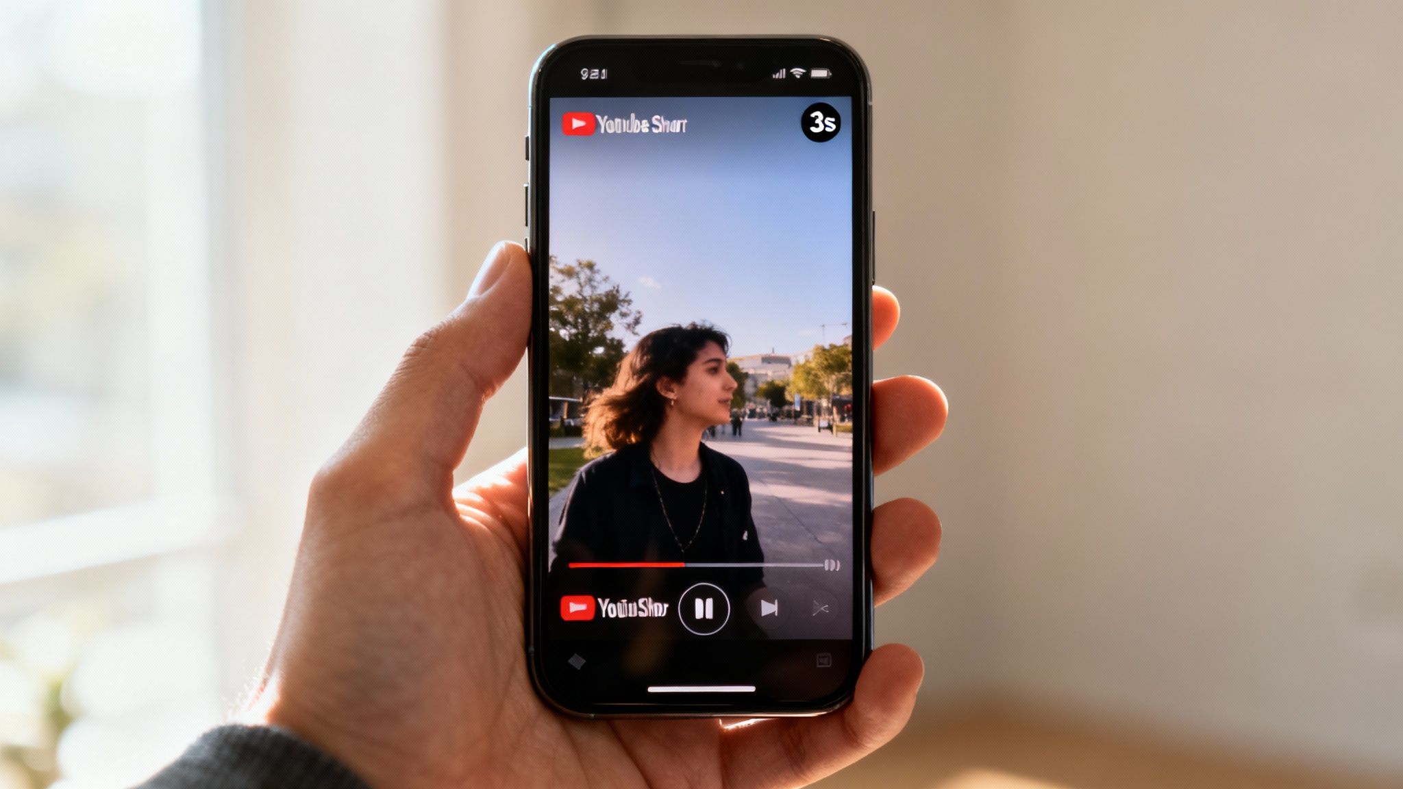 A person in a bright yellow jacket holding a smartphone, representing the creation of dynamic YouTube Shorts.