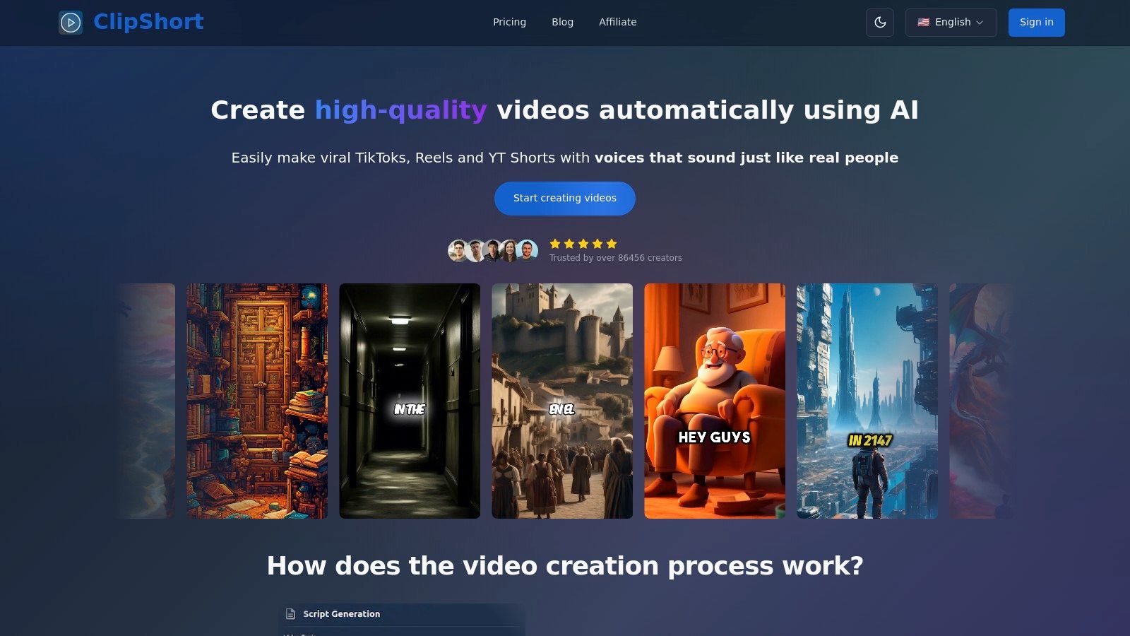 ClipShort AI-powered short video generator interface