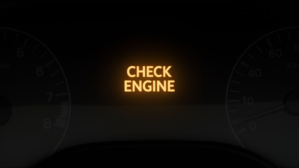 A glowing orange 'CHECK ENGINE' warning light on a car dashboard, signaling a malfunction.