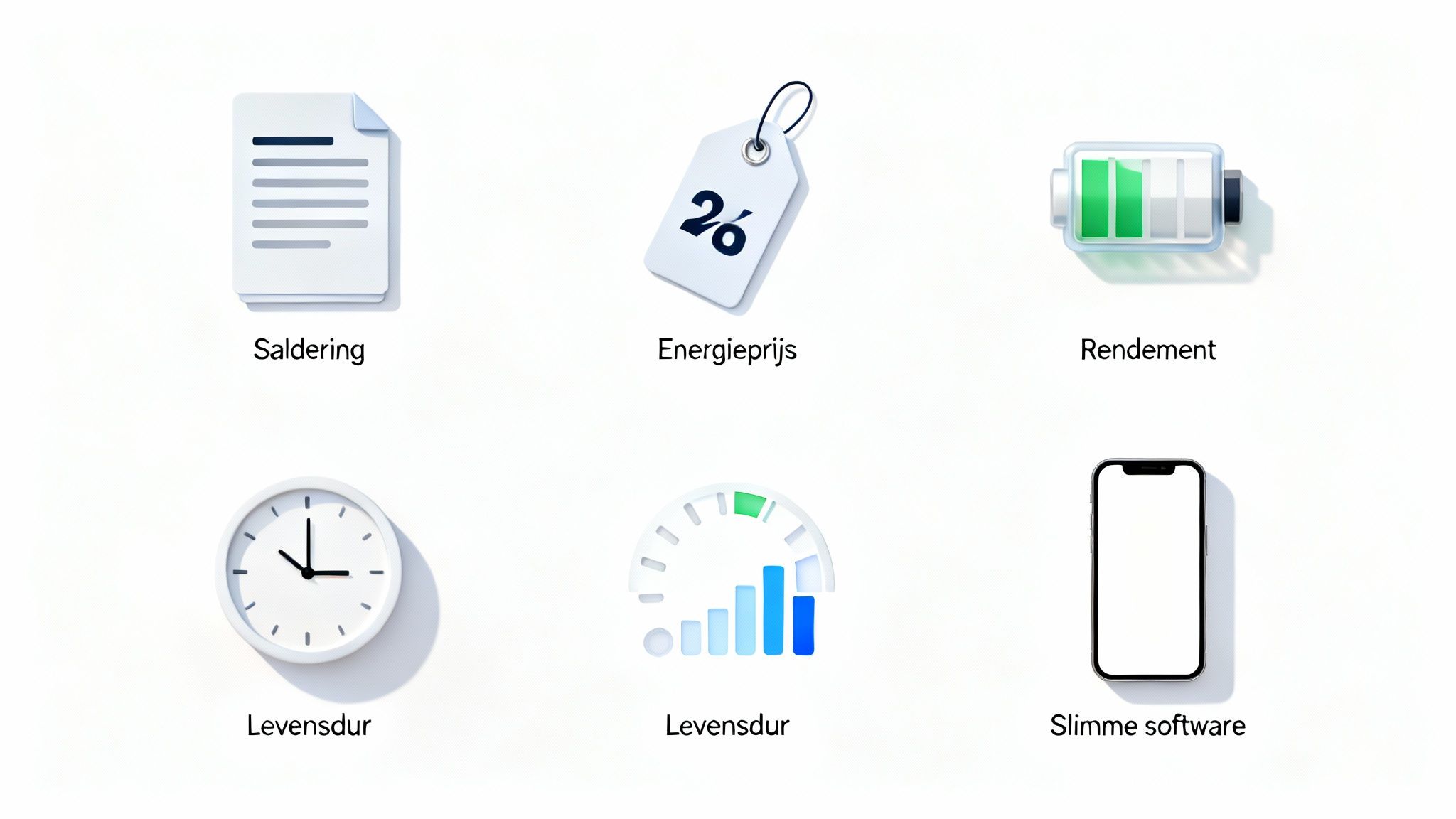 Is een thuisbatterij rendabel? Kosten, terugverdientijd en de situatie in Nederland 5 Een infographic met icons die de rendementfactoren van een thuisbatterij weergeven, zoals saldering en energieprijs.