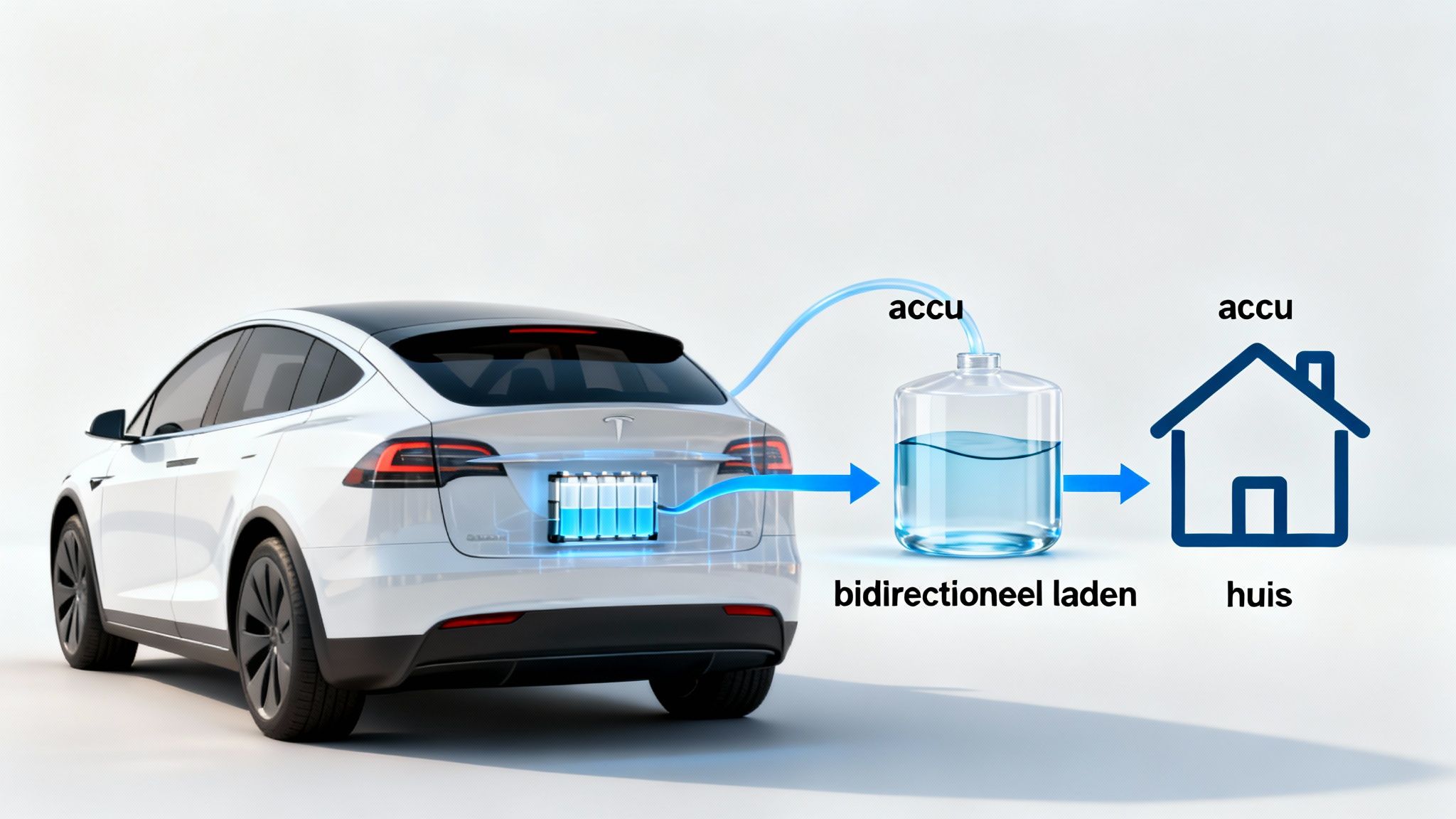 Je auto als thuisbatterij gebruiken: een complete gids 2 Afbeelding toont een Tesla Model X die energie van zijn accu bidirectioneel naar een huis laadt.