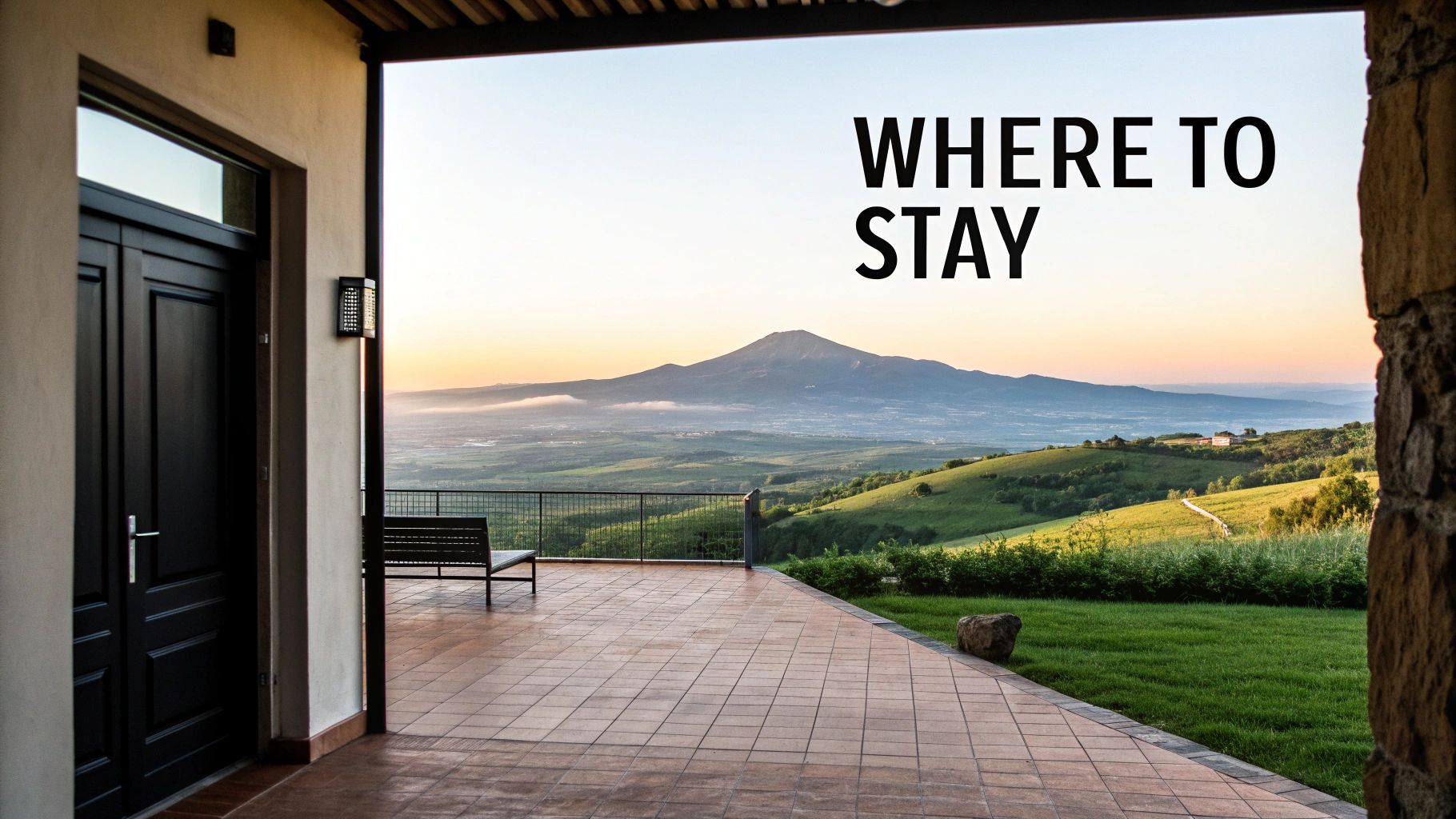 A luxurious lodge with a stunning view of the volcanic mountains in Rwanda.