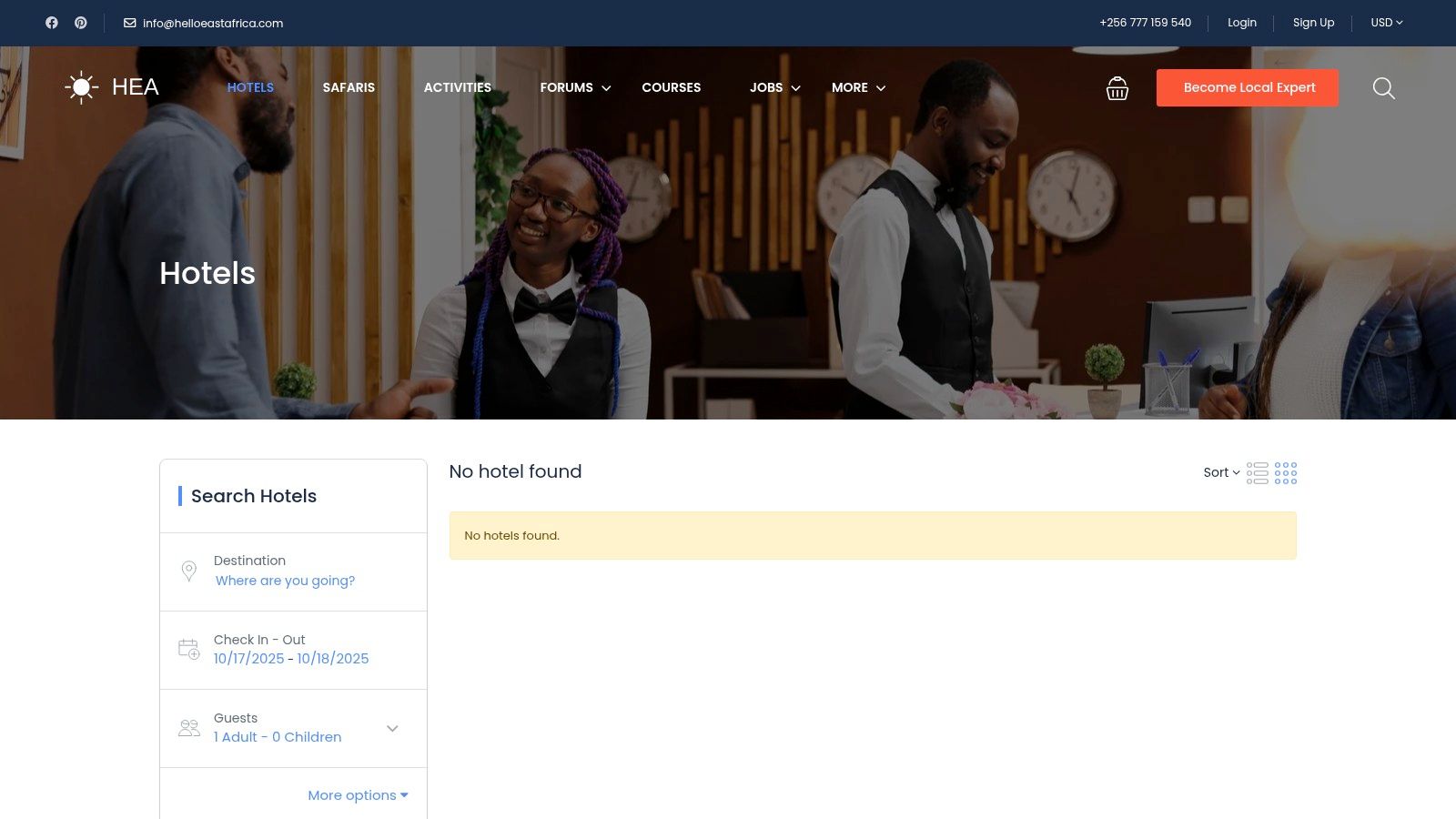 HelloEastAfrica Hotels Page