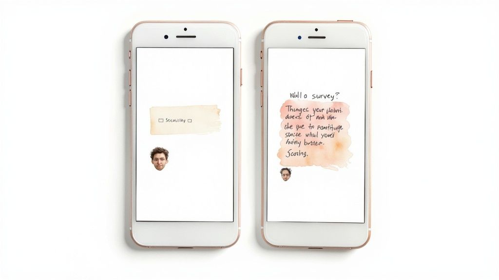 A magnifying glass hovering over a survey form, focusing on the question text.