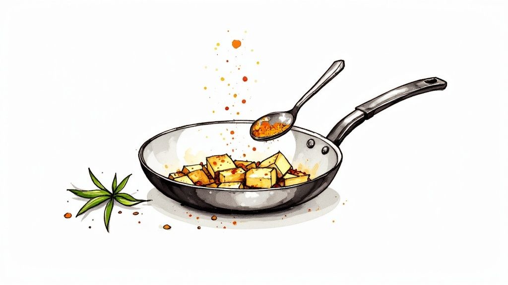 A delicious dish made with cubes of low fat paneer and fresh herbs.