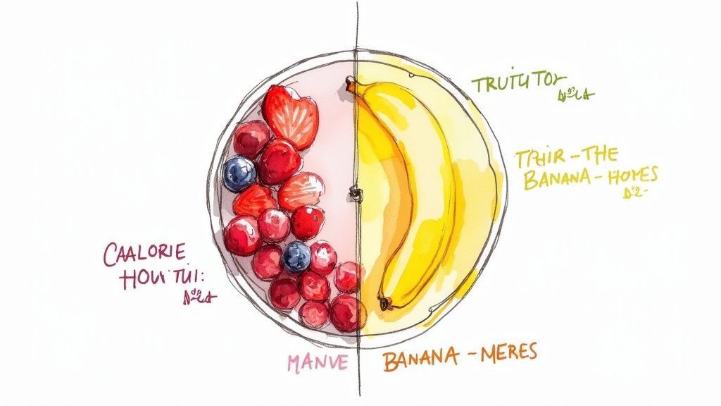 A colorful and healthy fruit bowl with yogurt and toppings.