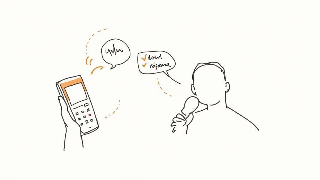 Person logging food on their phone with a voice assistant