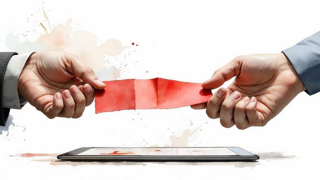 A person in a workshop pointing at a whiteboard, collaboratively solving a problem with a small team.