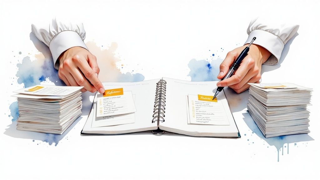 A person pointing to a clear, one-page report with simple charts, representing actionable survey analysis.