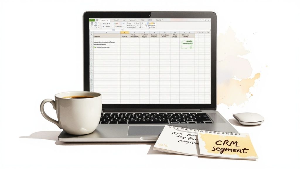 A messy but organized desk with a laptop showing graphs, a notebook, and a coffee mug, symbolizing a hands-on approach.