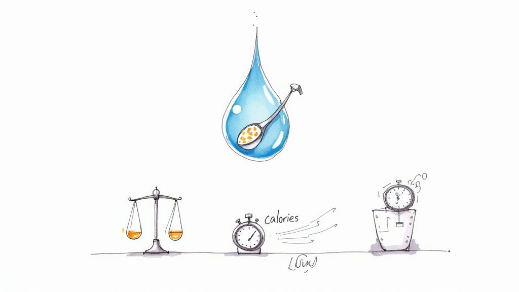 A glass of water next to a scoop of whey protein powder.