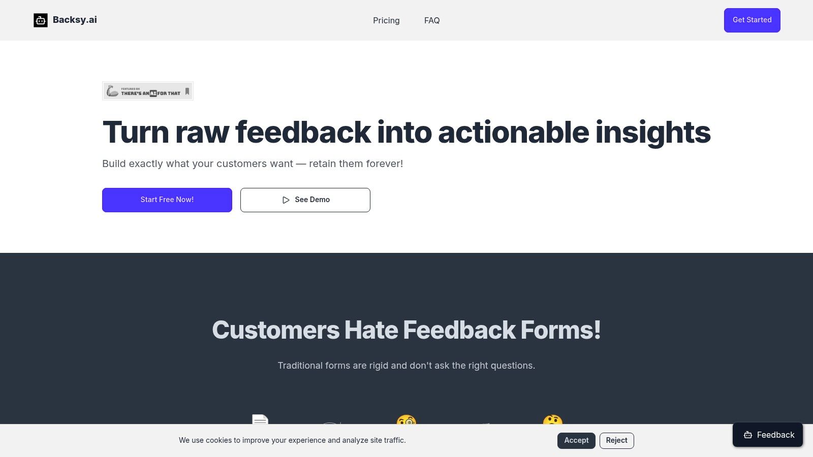 Backsy.ai Dashboard showing feedback analysis
